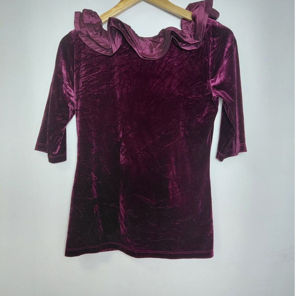 SARA CAMPBELL Made in USA Velvet Ruffle Cowl Neck Blouse Purple Women Size S